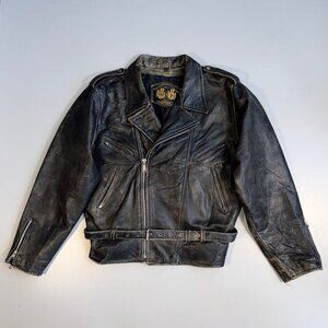 Vintage Pantera Distressed Black Leather Biker Jacket
